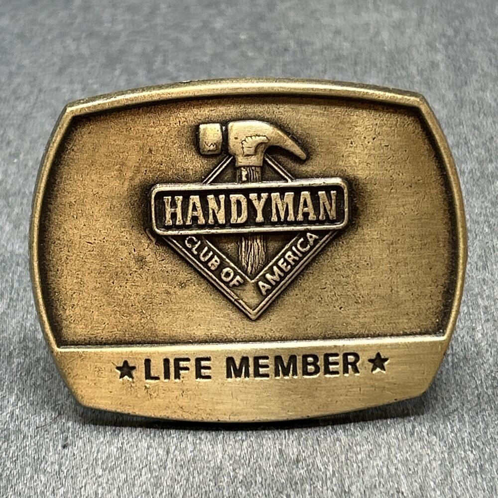 Vintage 1996 Handyman Club of America Life Member Brass Belt Buckle Hammer Logo